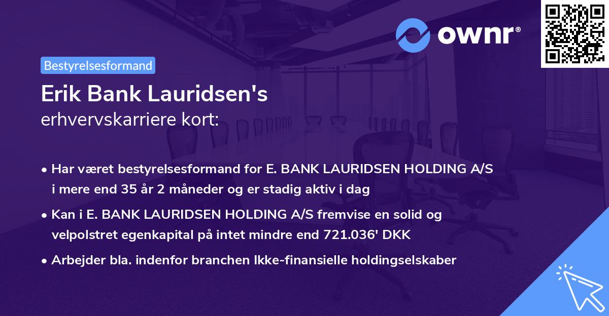 Erik Bank Lauridsen's erhvervskarriere kort