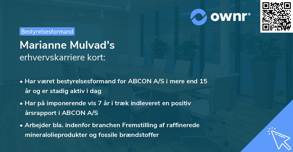 Marianne Mulvad's erhvervskarriere kort