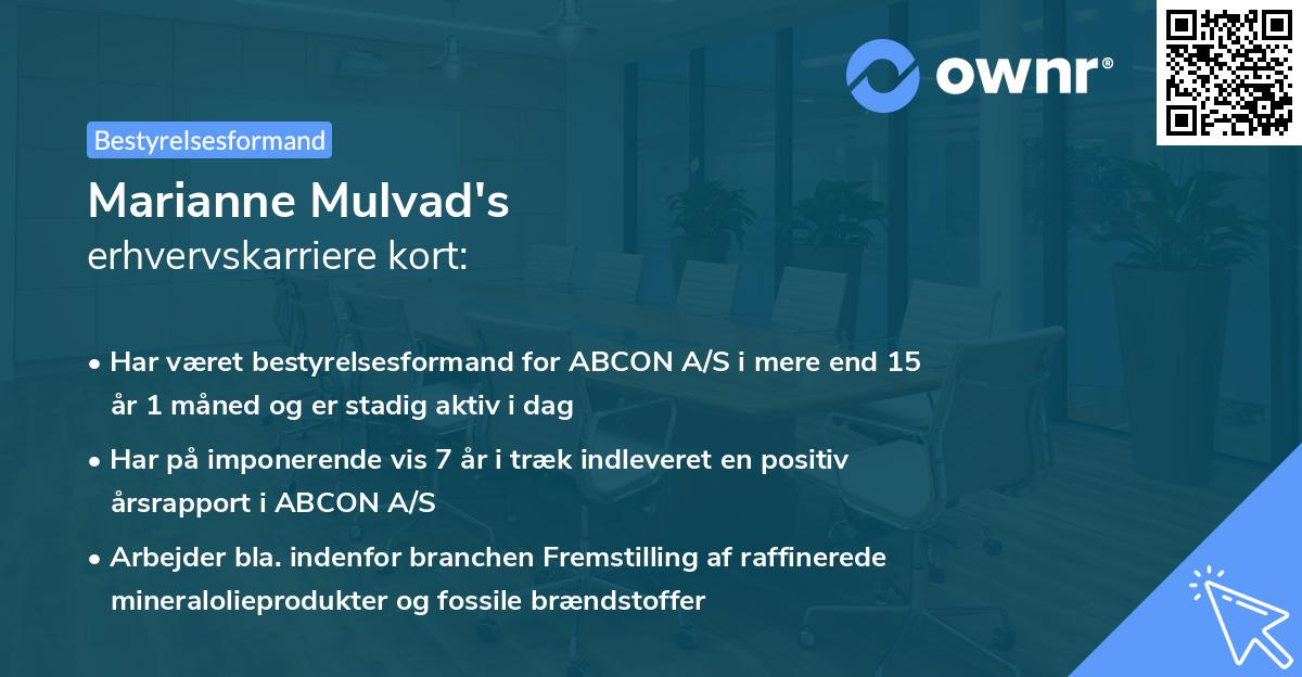 Marianne Mulvad's erhvervskarriere kort