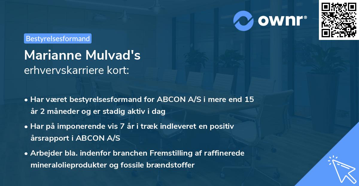 Marianne Mulvad's erhvervskarriere kort