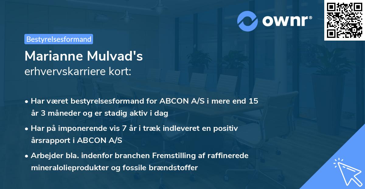 Marianne Mulvad's erhvervskarriere kort