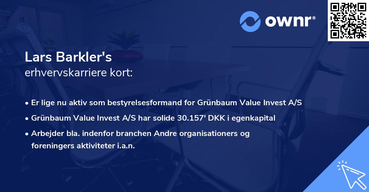 Lars Barkler's erhvervskarriere kort