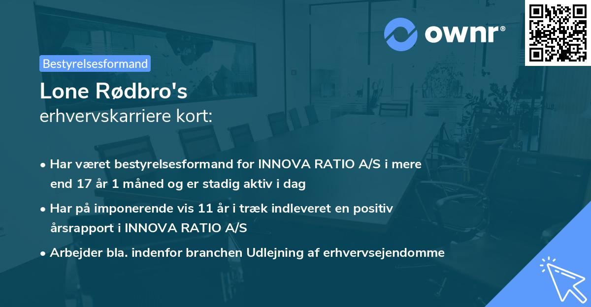 Lone Rødbro's erhvervskarriere kort