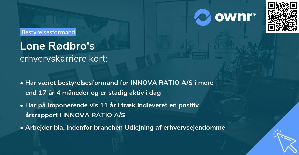 Lone Rødbro's erhvervskarriere kort