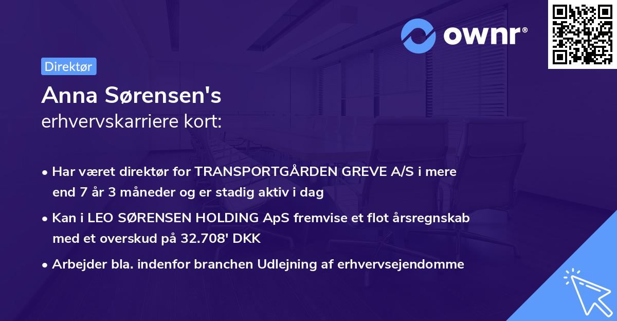 Anna Sørensen's erhvervskarriere kort