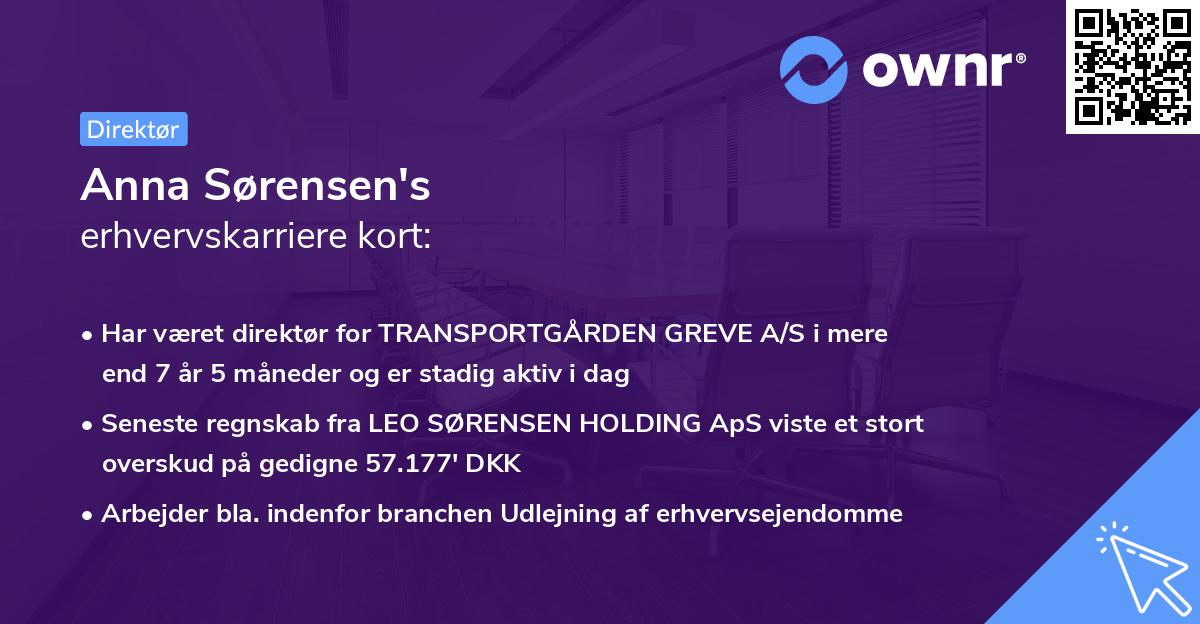 Anna Sørensen's erhvervskarriere kort