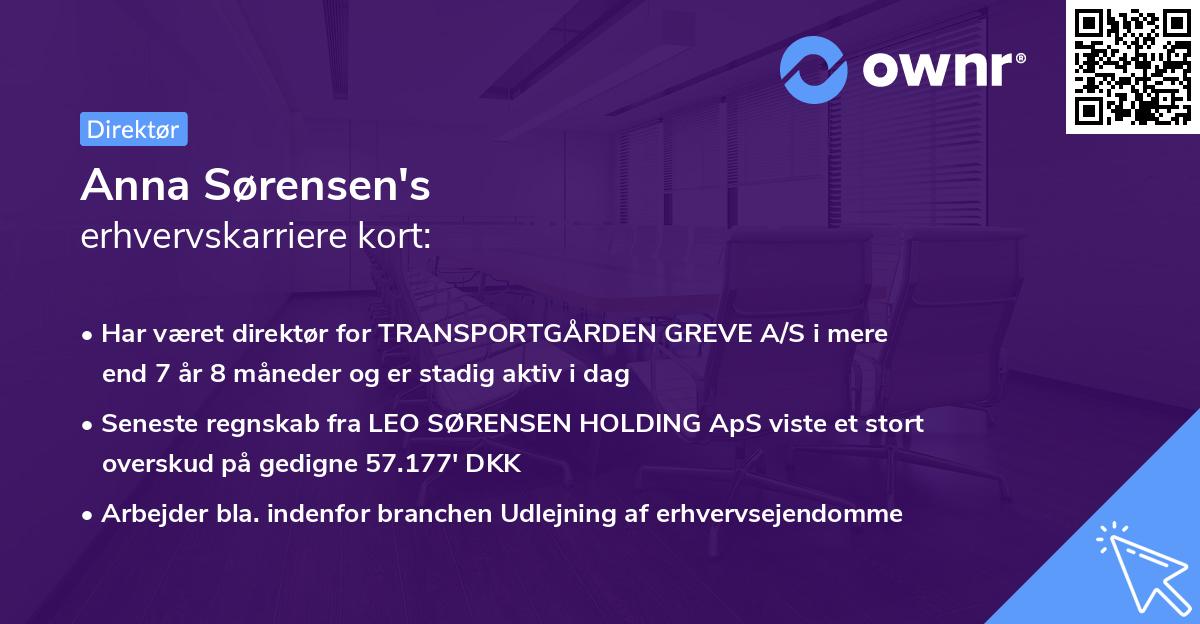 Anna Sørensen's erhvervskarriere kort