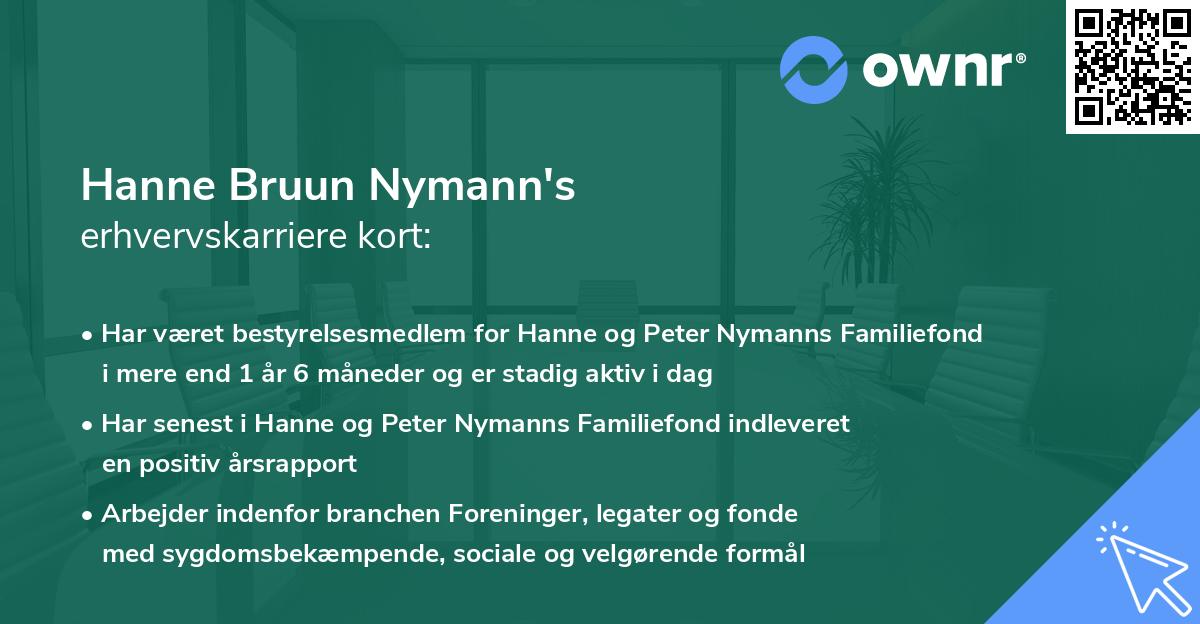 Hanne Bruun Nymann's erhvervskarriere kort