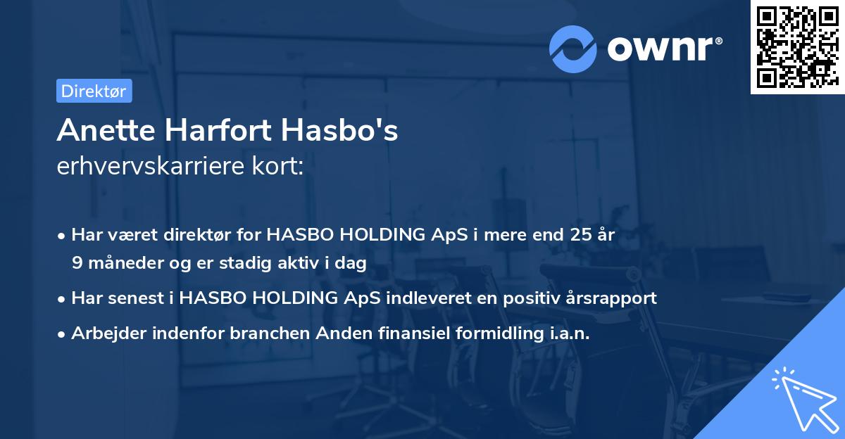 Anette Harfort Hasbo's erhvervskarriere kort