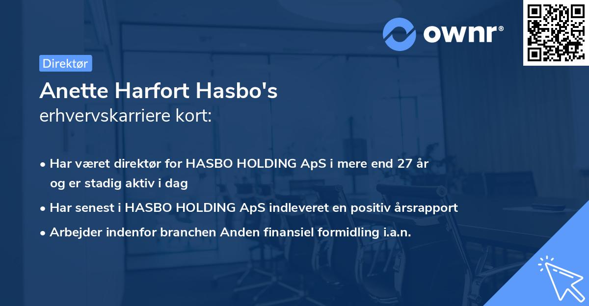 Anette Harfort Hasbo's erhvervskarriere kort