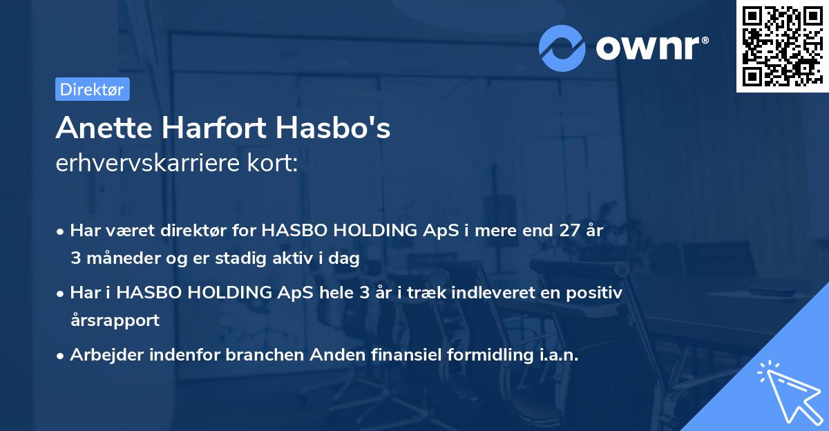 Anette Harfort Hasbo's erhvervskarriere kort