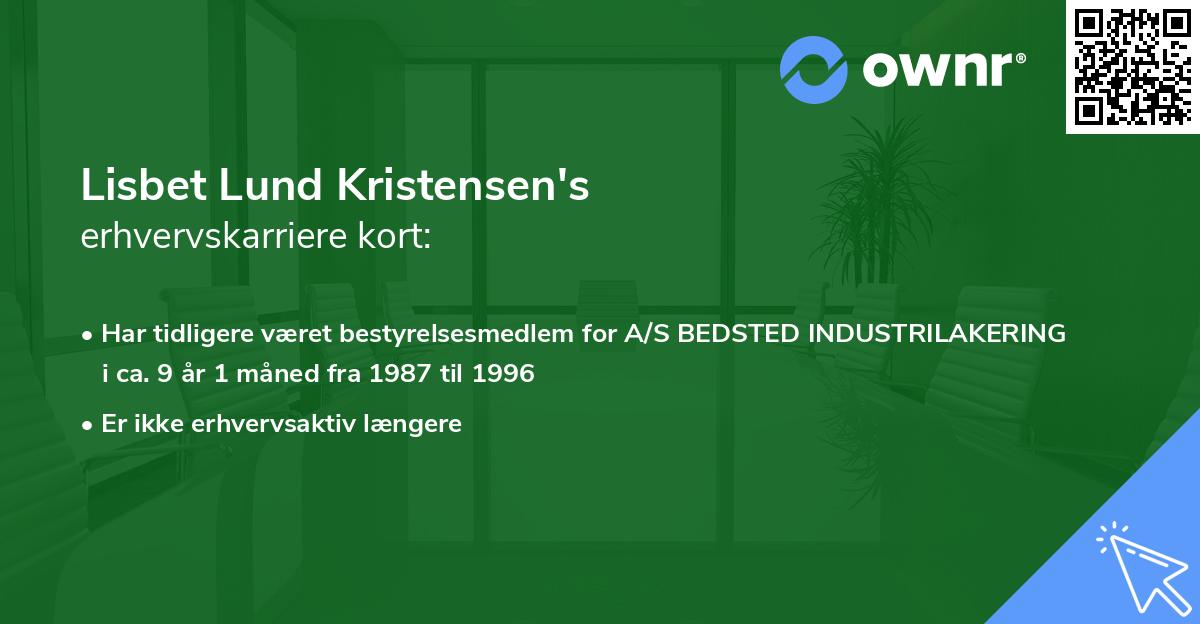 Lisbet Lund Kristensen's erhvervskarriere kort