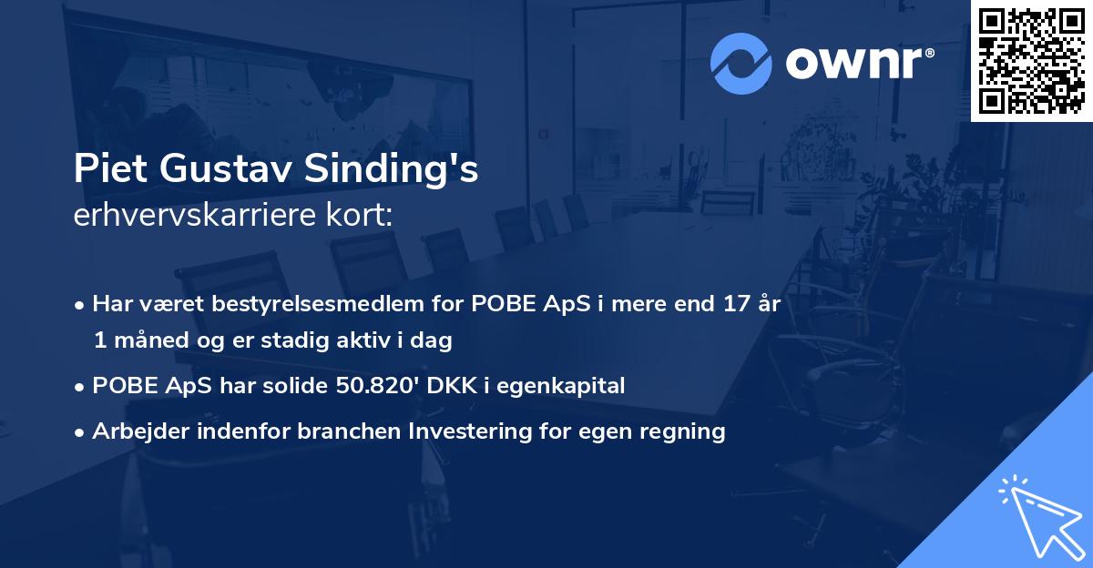 Piet Gustav Sinding's erhvervskarriere kort