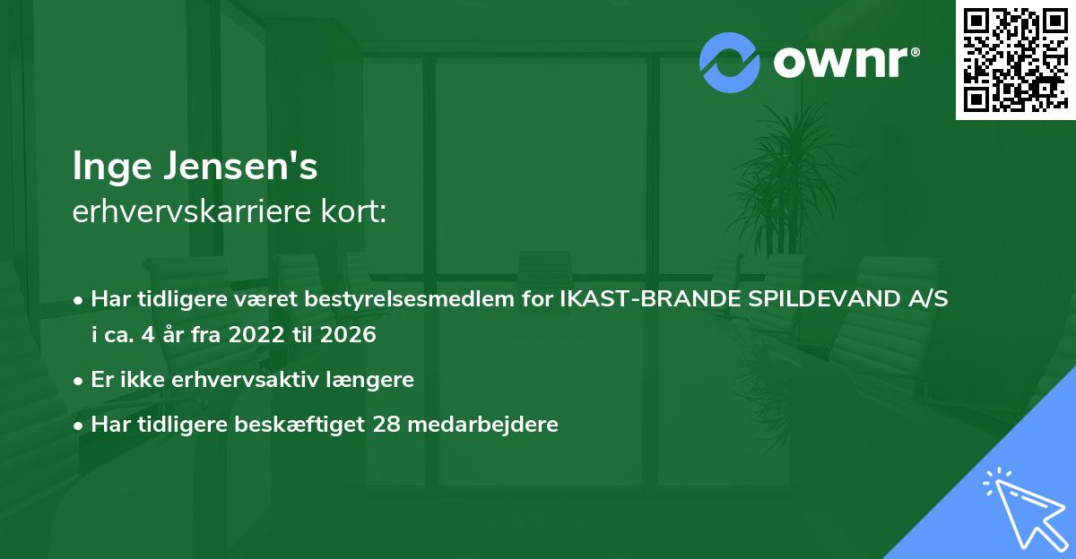 Inge Jensen's erhvervskarriere kort