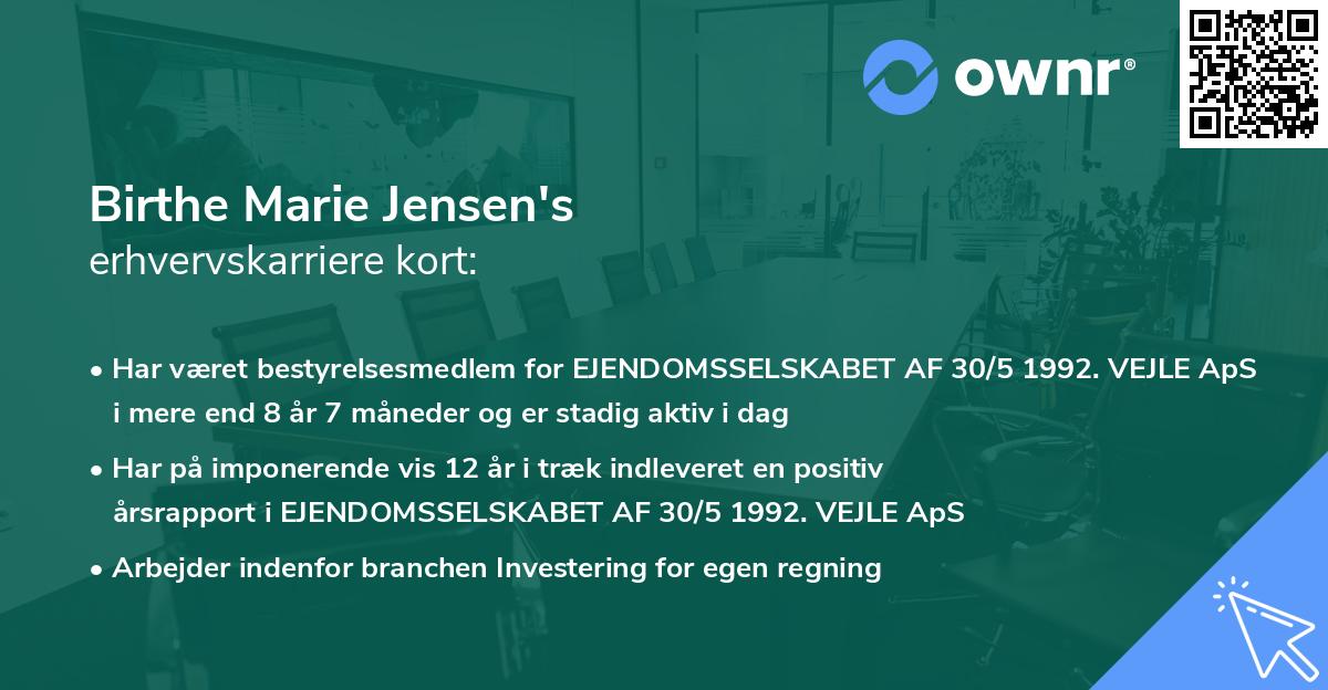 Birthe Marie Jensen's erhvervskarriere kort