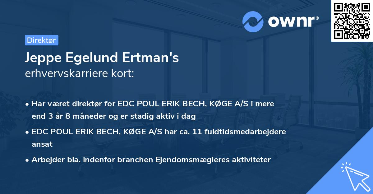 Jeppe Egelund Ertman's erhvervskarriere kort