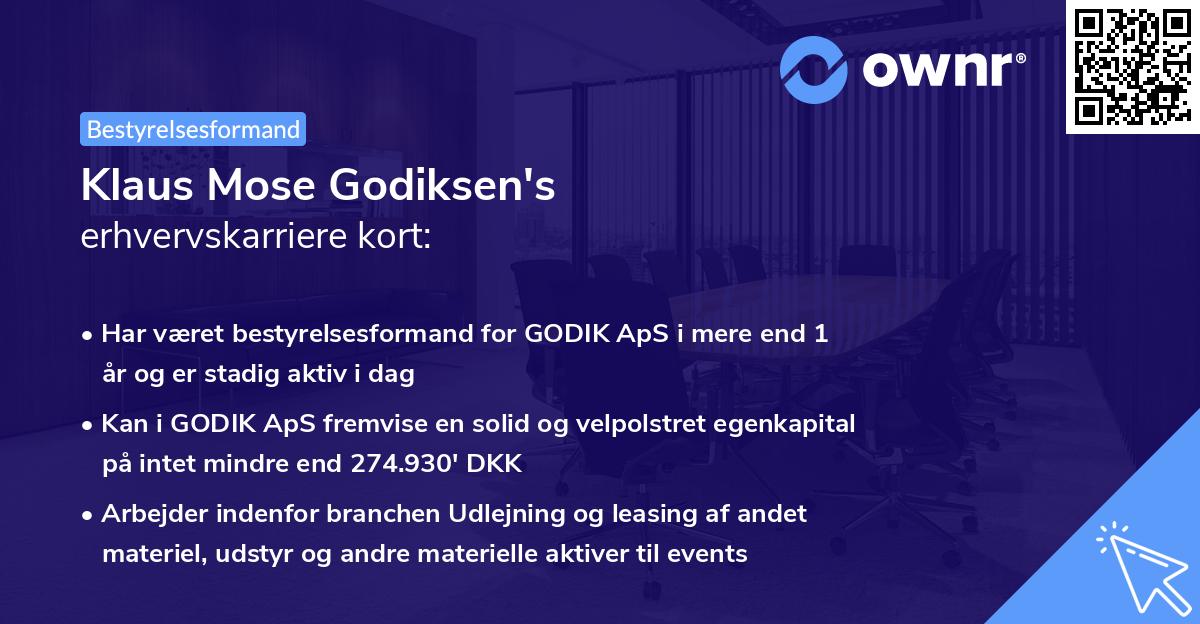 Klaus Mose Godiksen's erhvervskarriere kort