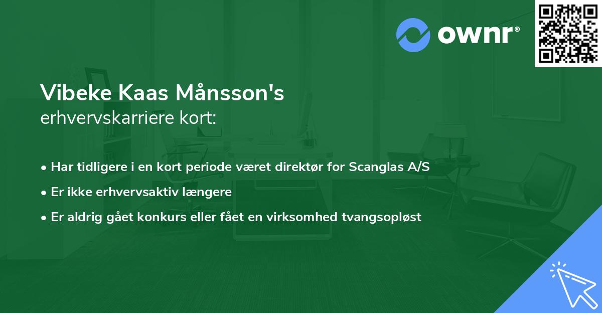 Vibeke Kaas Månsson's erhvervskarriere kort