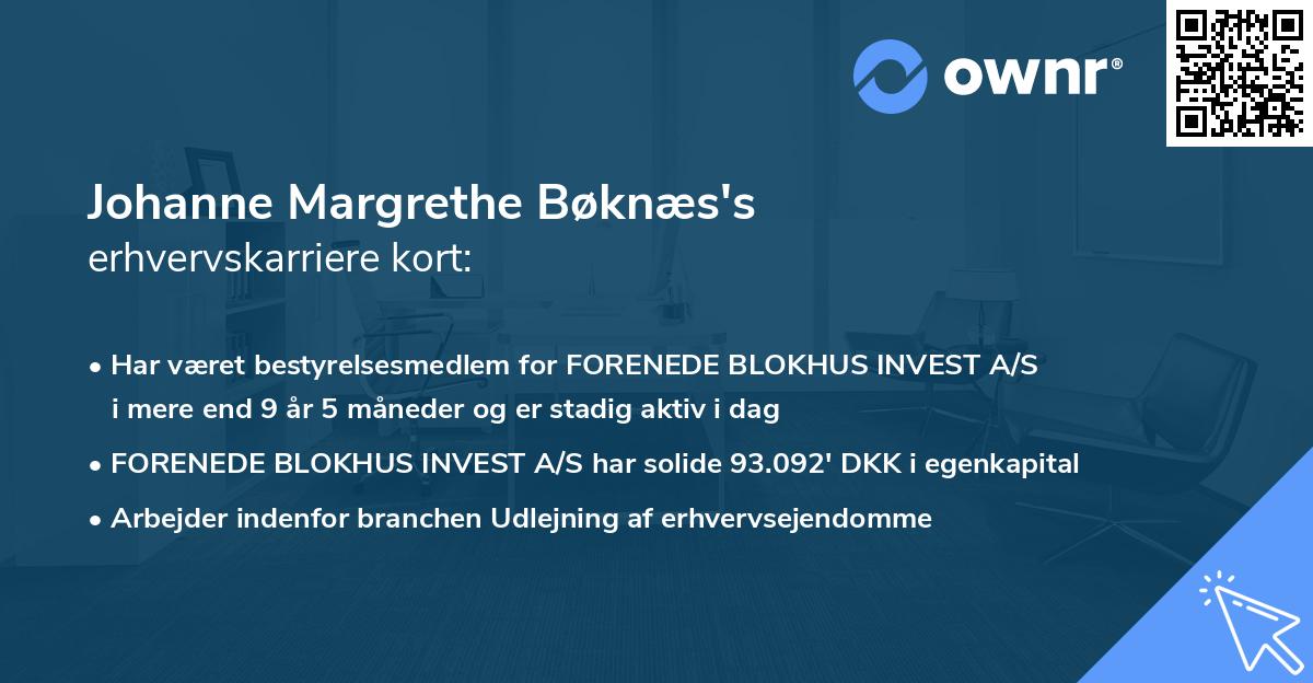 Johanne Margrethe Bøknæs's erhvervskarriere kort