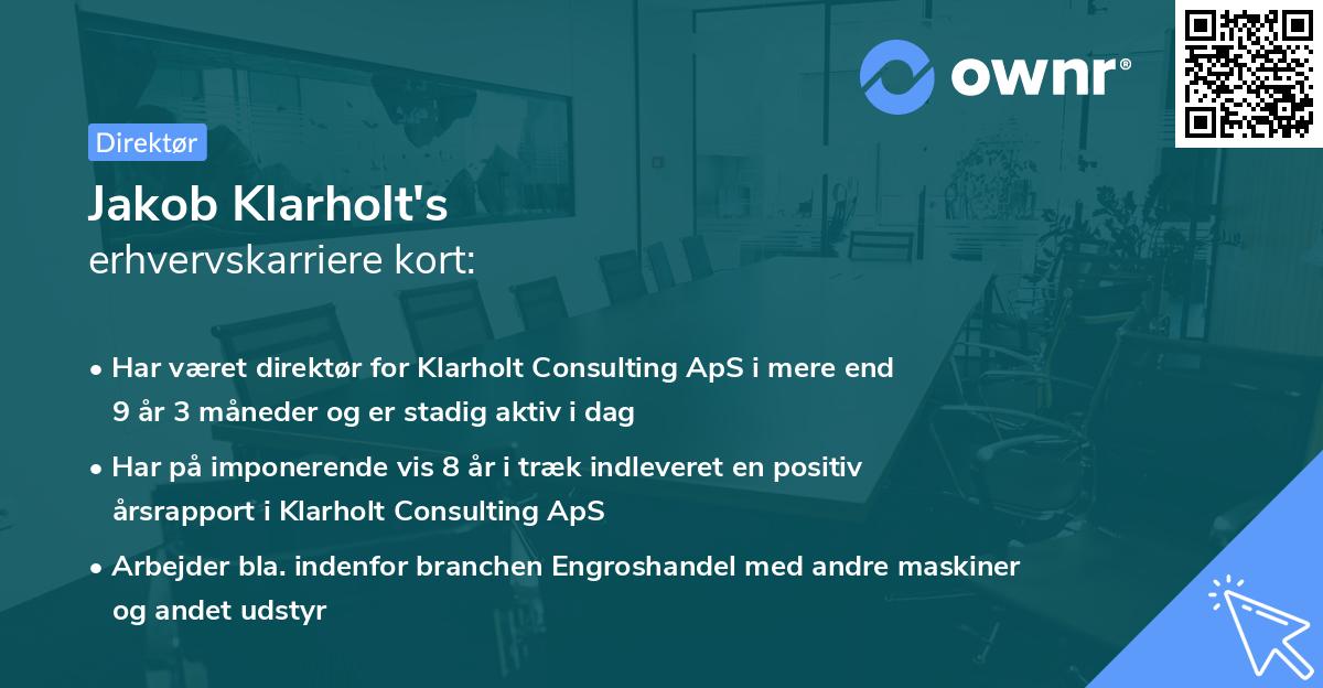 Jakob Klarholt's erhvervskarriere kort