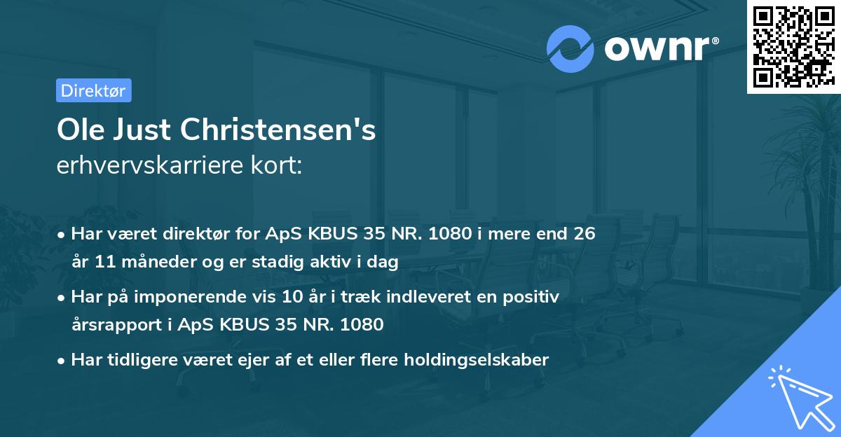 Ole Just Christensen's erhvervskarriere kort