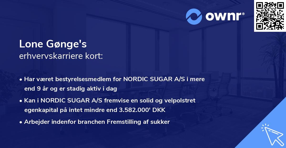 Lone Gønge's erhvervskarriere kort