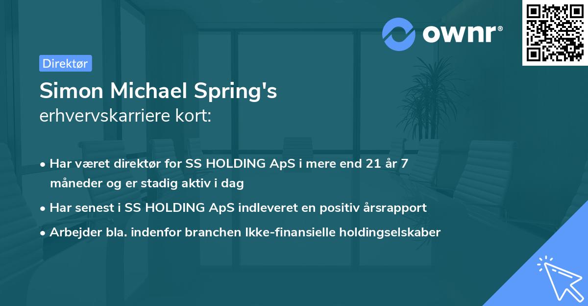Simon Michael Spring's erhvervskarriere kort