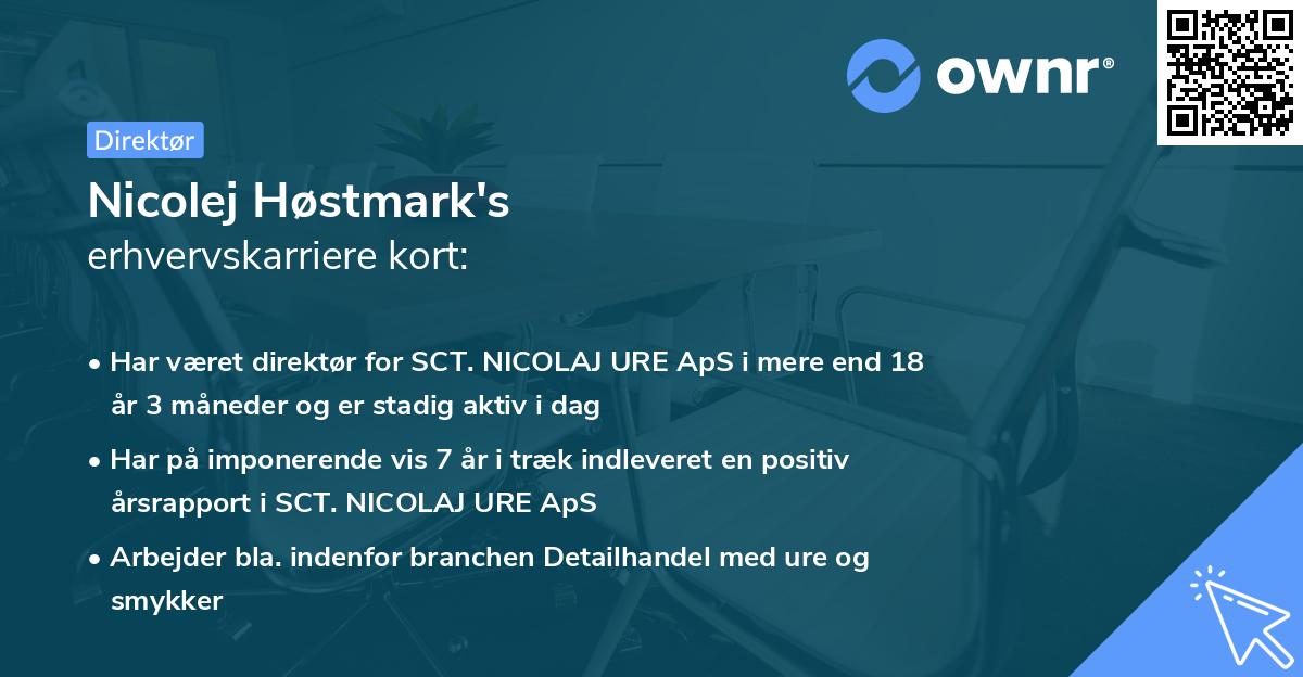 Nicolej Høstmark's erhvervskarriere kort