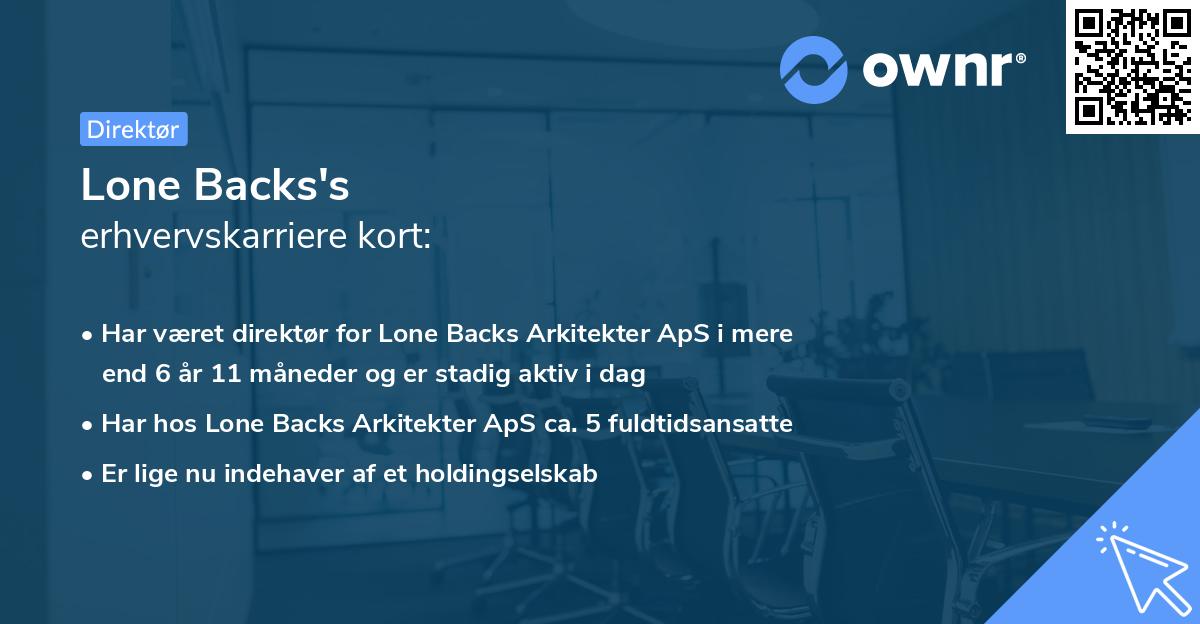 Lone Backs's erhvervskarriere kort