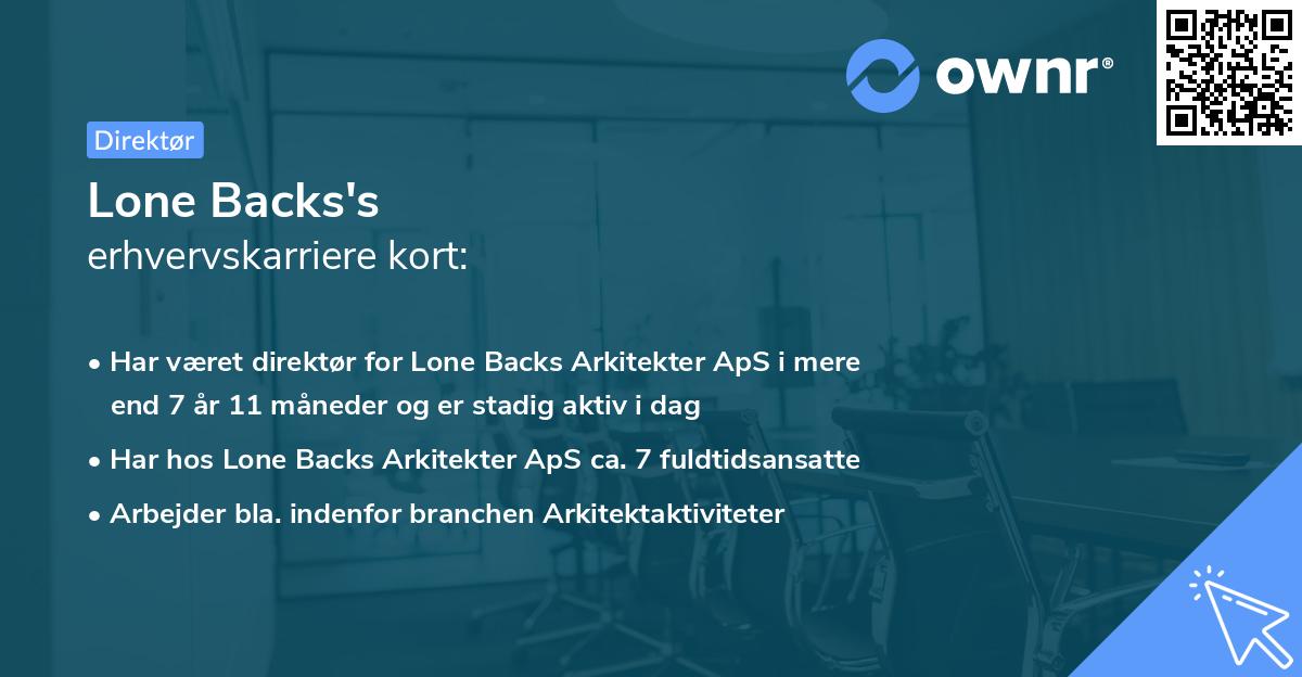 Lone Backs's erhvervskarriere kort