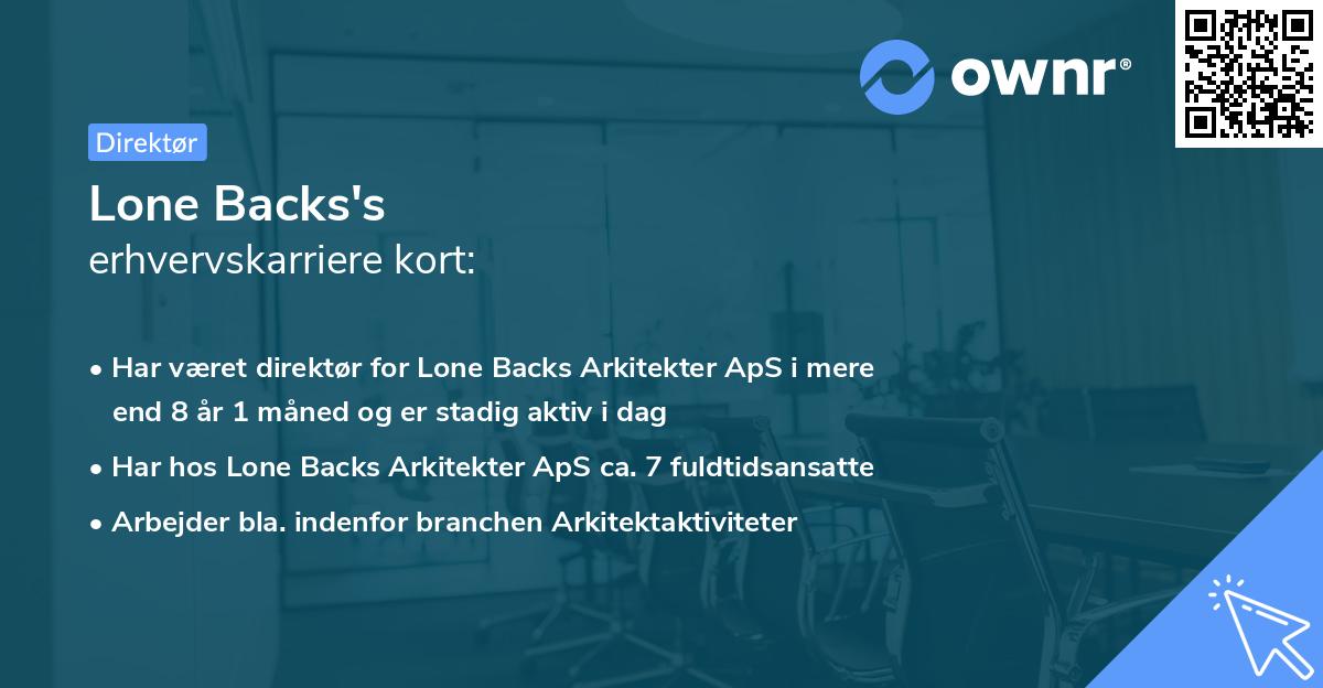 Lone Backs's erhvervskarriere kort