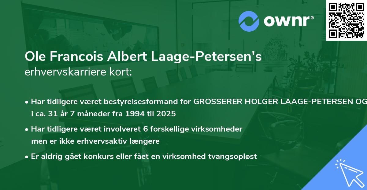 Ole Francois Albert Laage-Petersen's erhvervskarriere kort