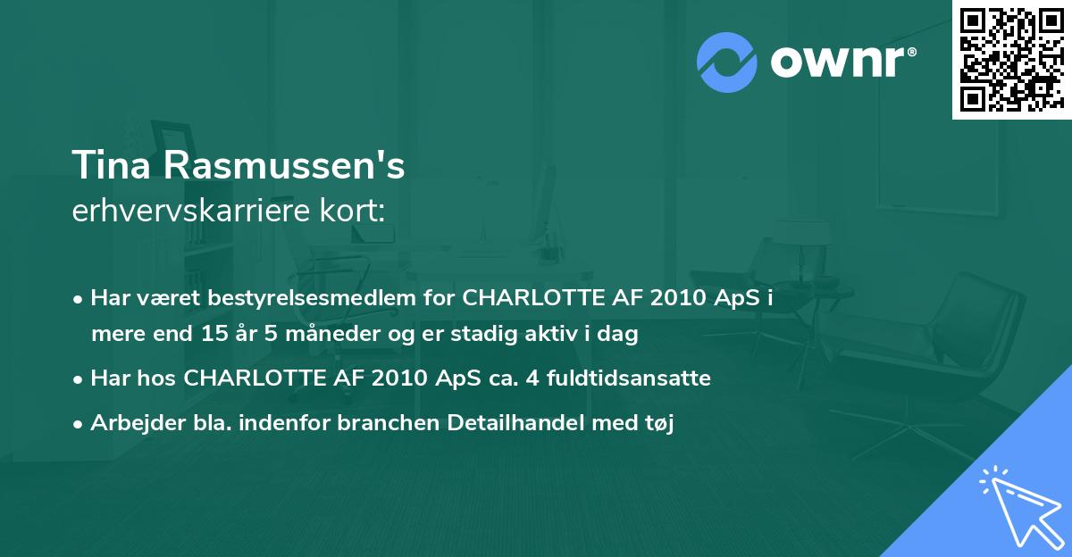 Tina Rasmussen's erhvervskarriere kort
