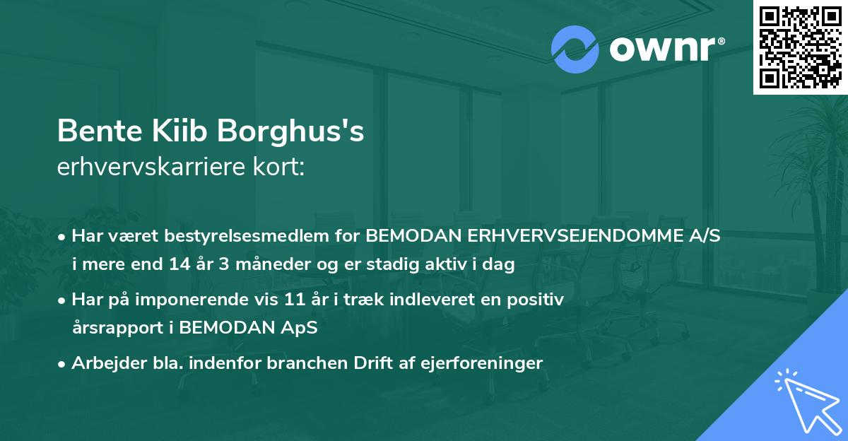Bente Kiib Borghus's erhvervskarriere kort