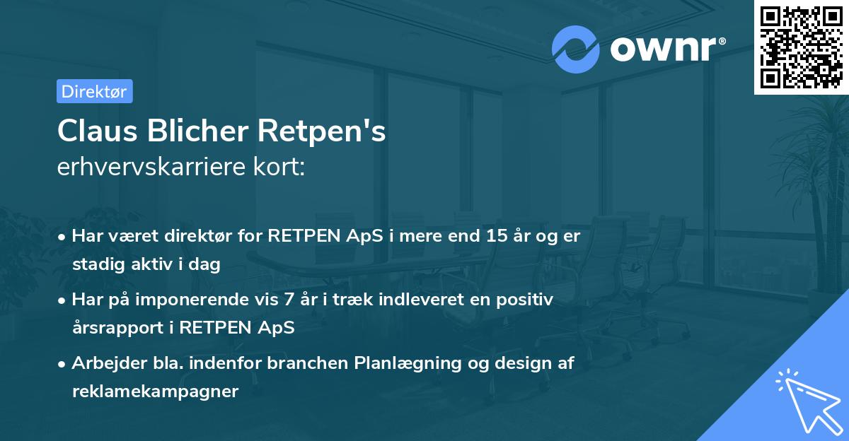 Claus Blicher Retpen's erhvervskarriere kort