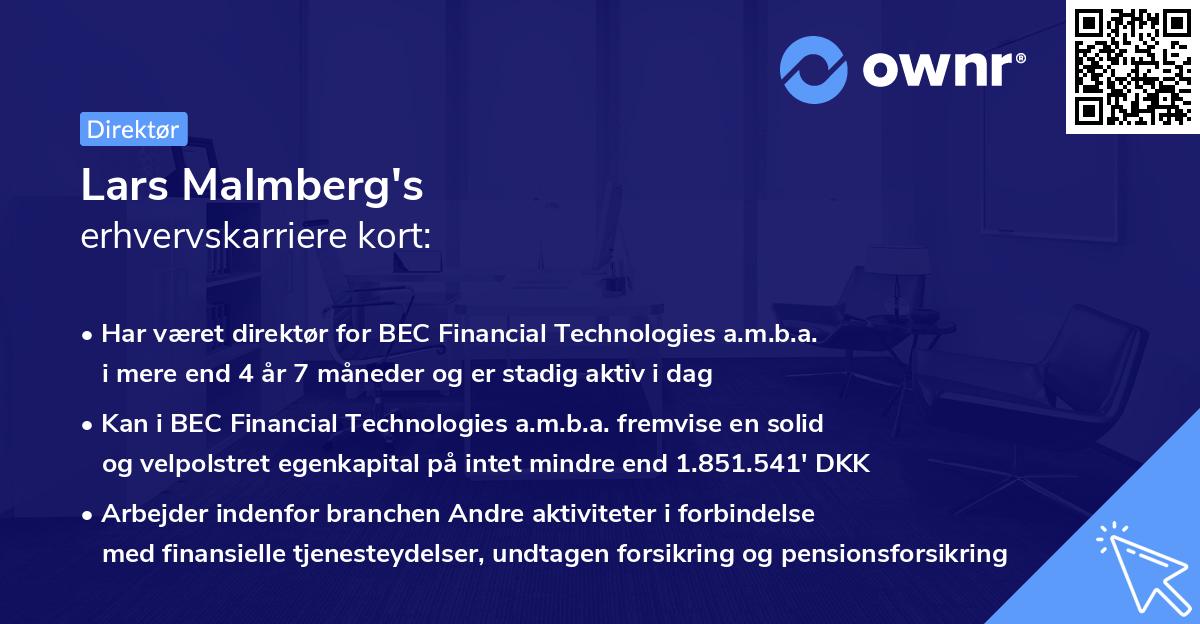 Lars Malmberg's erhvervskarriere kort