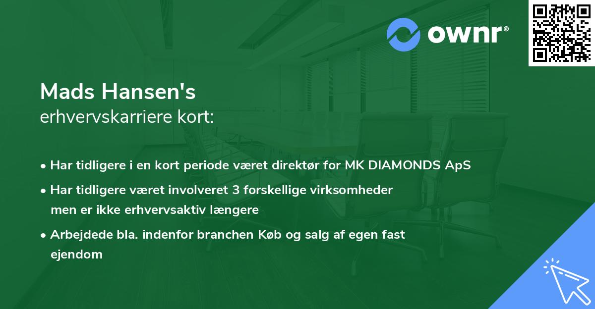 Mads Hansen's erhvervskarriere kort