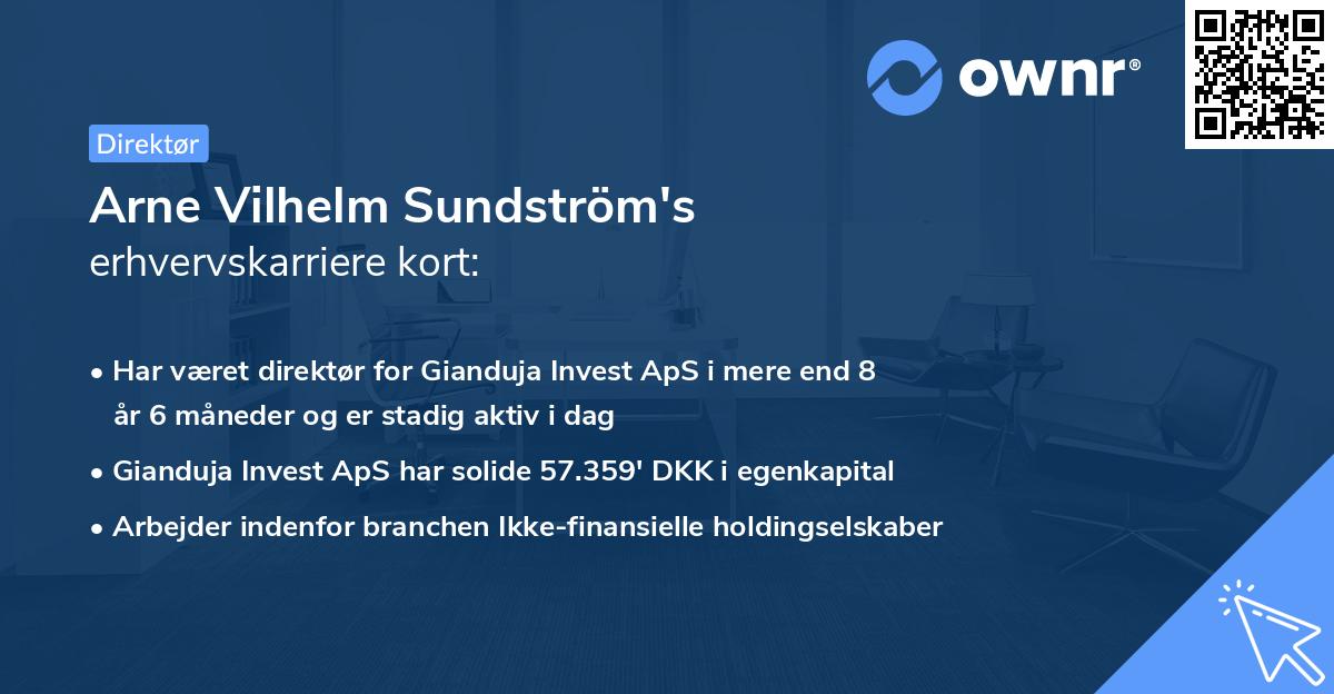 Arne Vilhelm Sundström's erhvervskarriere kort