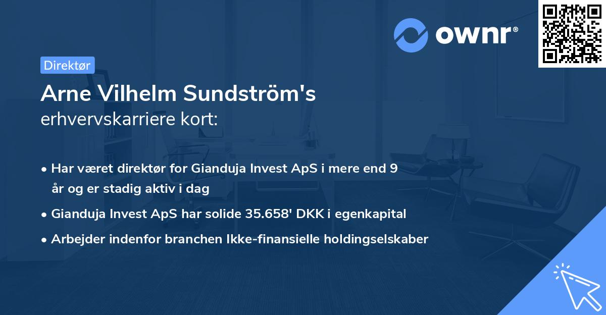 Arne Vilhelm Sundström's erhvervskarriere kort
