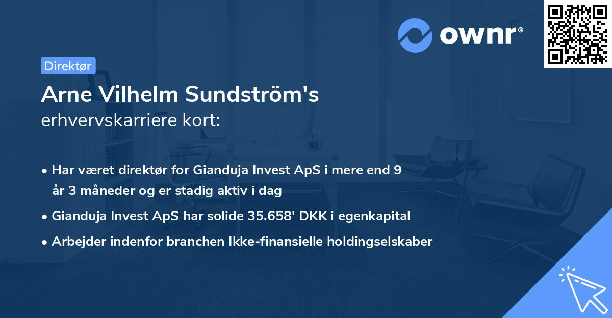 Arne Vilhelm Sundström's erhvervskarriere kort