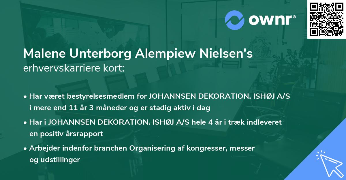 Malene Unterborg Alempiew Nielsen's erhvervskarriere kort