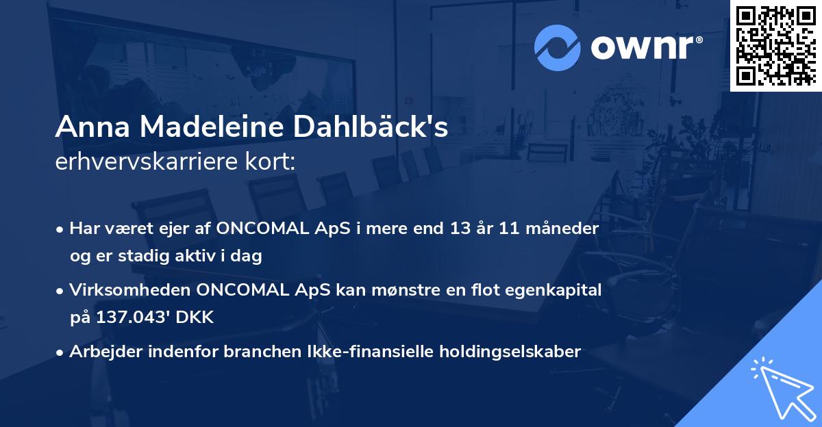 Anna Madeleine Dahlbäck's erhvervskarriere kort