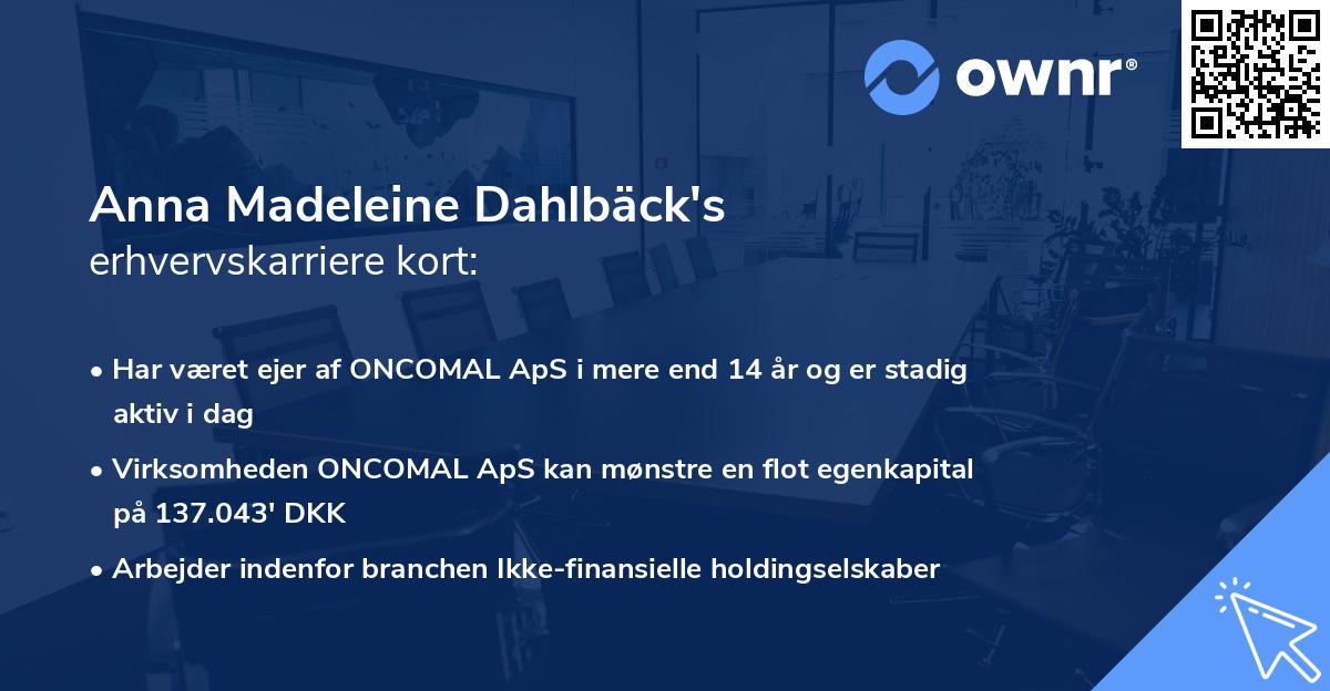 Anna Madeleine Dahlbäck's erhvervskarriere kort