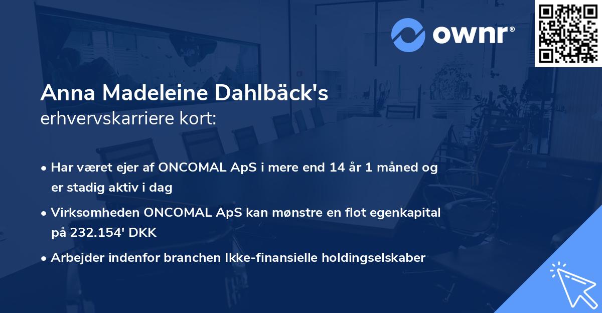 Anna Madeleine Dahlbäck's erhvervskarriere kort