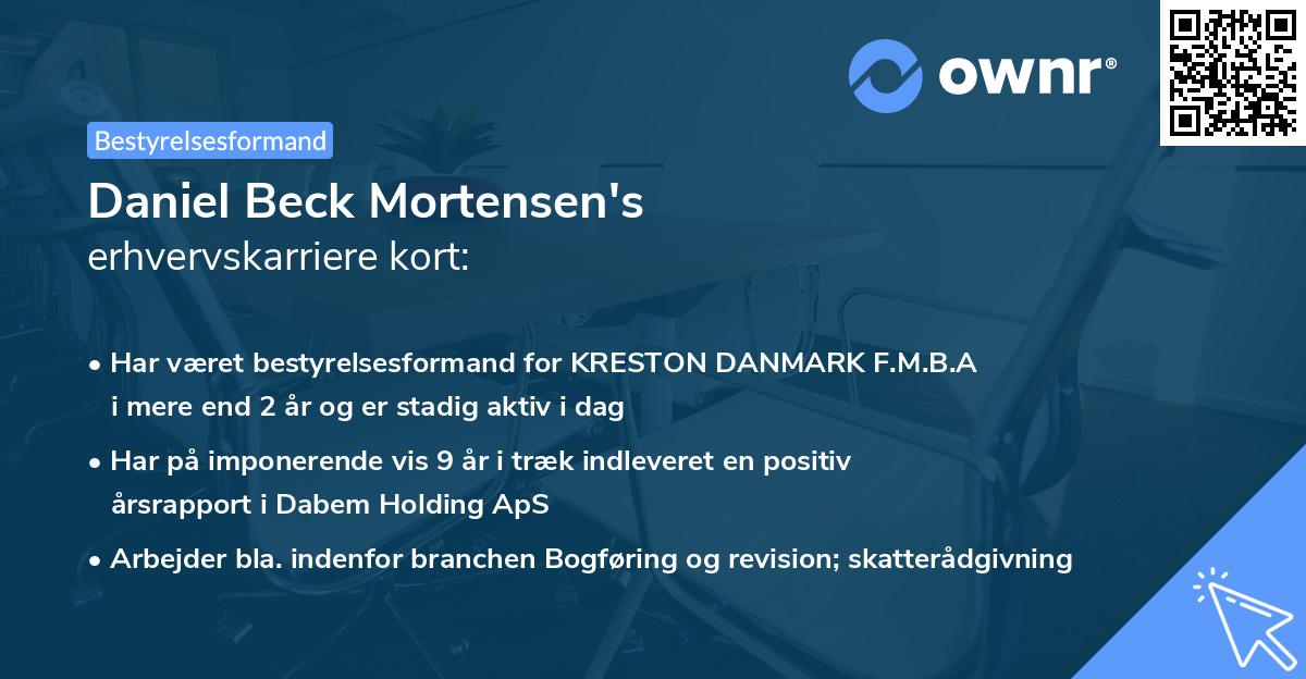 Daniel Beck Mortensen's erhvervskarriere kort