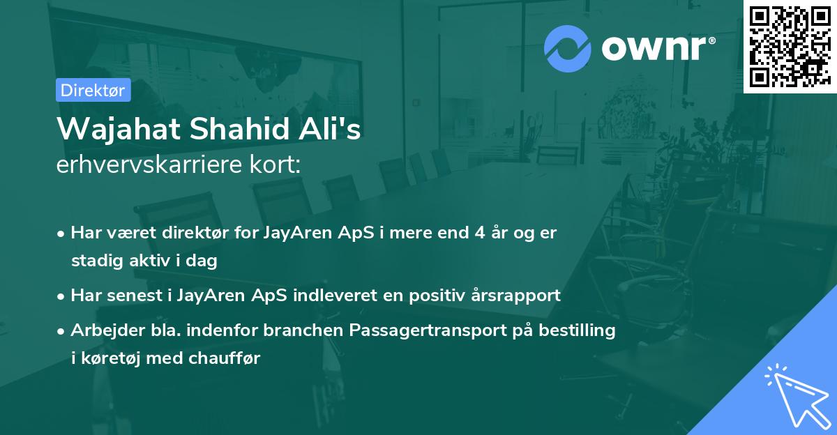 Wajahat Shahid Ali's erhvervskarriere kort