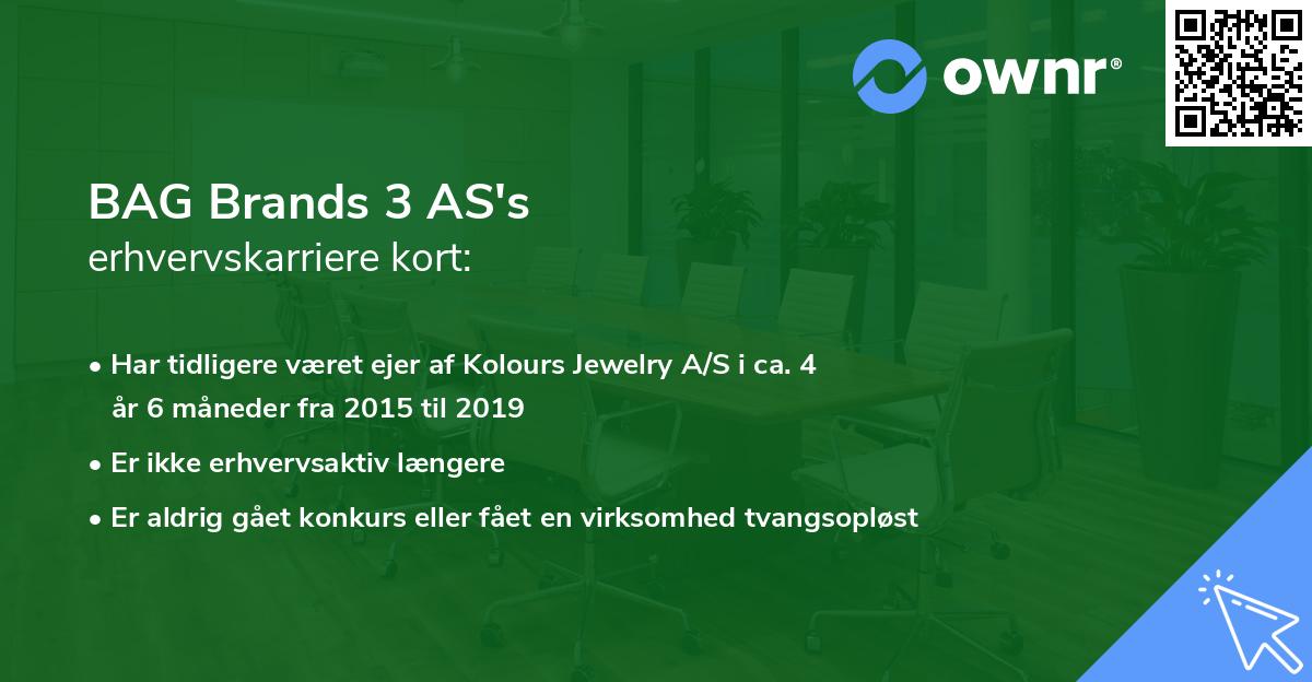 BAG Brands 3 AS's erhvervskarriere kort