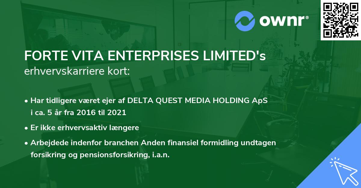 FORTE VITA ENTERPRISES LIMITED's erhvervskarriere kort