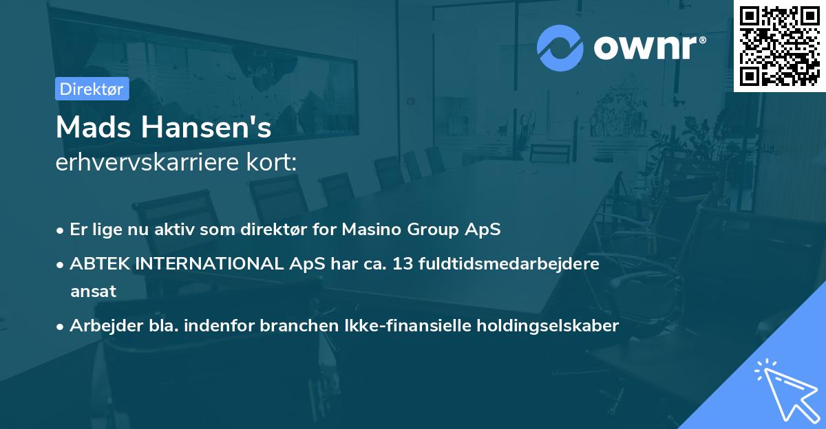 Mads Hansen's erhvervskarriere kort