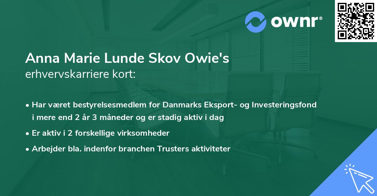 Anna Marie Lunde Skov Owie's erhvervskarriere kort